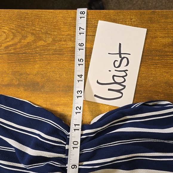 One clothing blue white cold shoulder wide leg jumpsuit women's size XS - Picture 7 of 10